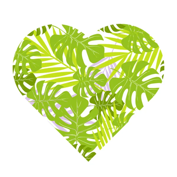 Heart Painted Monstera Leaves — Stock Vector