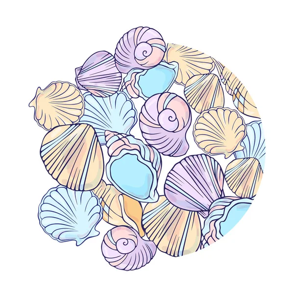 Heart Seashells Hand Drawn — Stock Vector