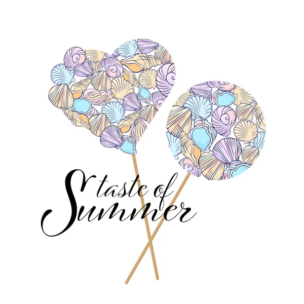 Lollipops Seashells Taste Summer — Stock Vector