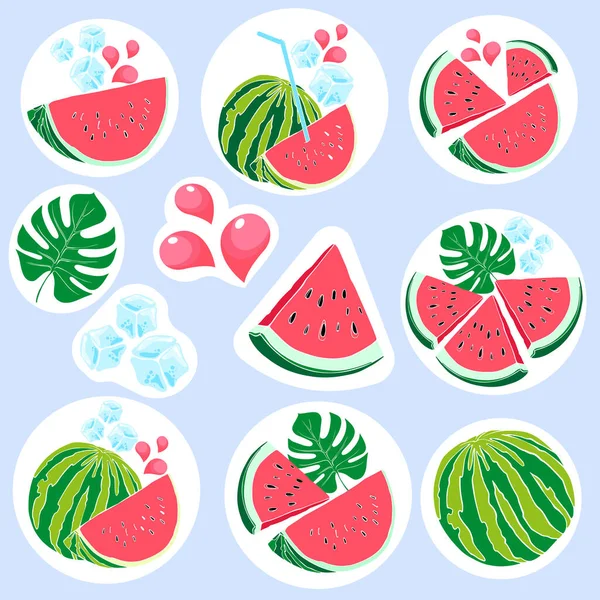 stock vector painted summer stickers with watermelon 