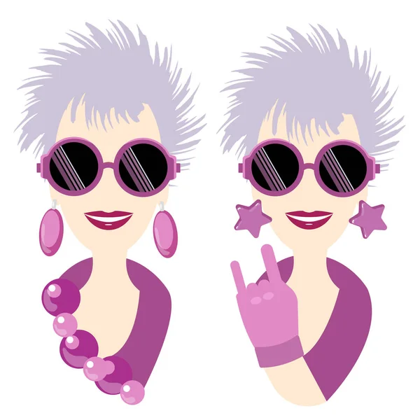 Starší Žena Šedými Vlasy Brýlemi — Stockový vektor