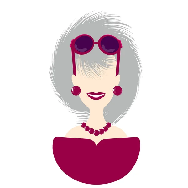 Starší Žena Šedými Vlasy Brýlemi — Stockový vektor