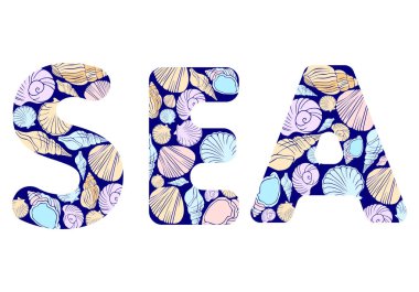 Deniz kelimesi boyalı su kabuklarıyla
