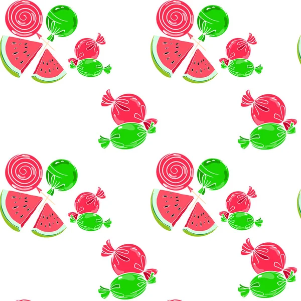 Sommer Nahtlose Muster Mit Bemalten Wassermelonen Bonbons — Stockvektor