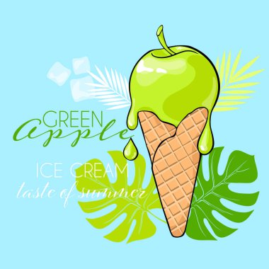 Yeşil elmalı dondurma külahı, Sümer tadı, el yapımı.