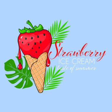 Çilekli dondurma külahı, yazın tadı, el yapımı.