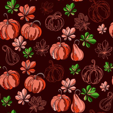 Kabak ve yaprak çizilmiş kusursuz desen