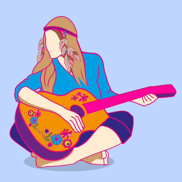 bright hippie girl with a guitar