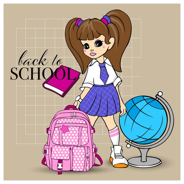 粉色书包的小女孩 — 图库矢量图片