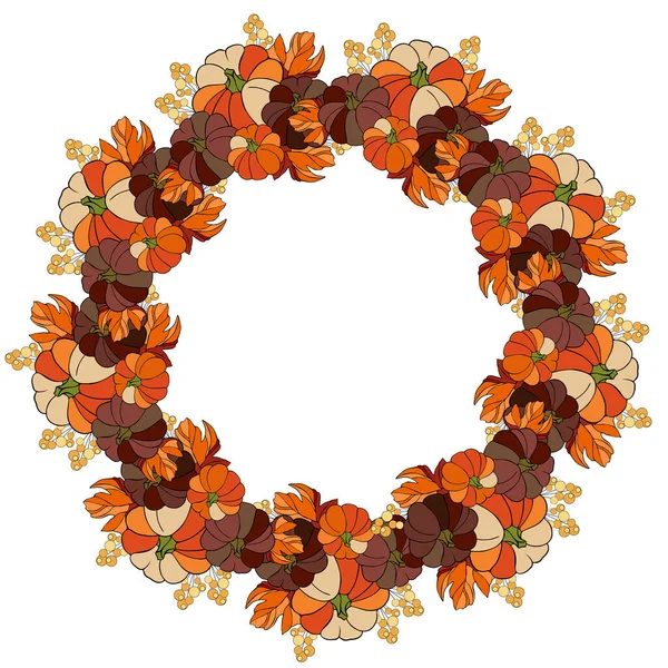 Autumn Wreath Painted Pumpkins — Stock Vector