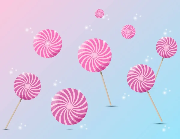 Sucettes Colorées Sur Fond Pastel Dans Style Plat Bonbons Mignons — Image vectorielle