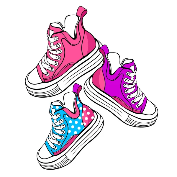 Hand Drawn Sneakers Shoes Stars — Stock Vector