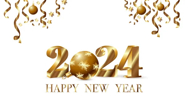 Χρυσό Χαρούμενο Νέο Έτος Χρυσές Κορδέλες — Διανυσματικό Αρχείο