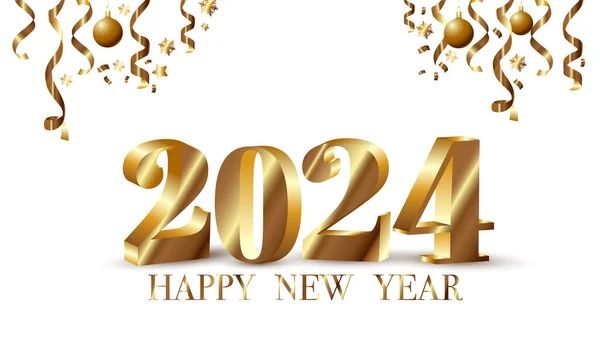Ευτυχισμένο Νέο Έτος Κείμενο Χρυσούς Αριθμούς Εικονογράφηση Διανύσματος — Διανυσματικό Αρχείο