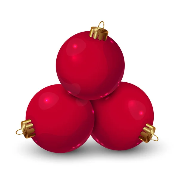 Three Red Christmas Balls Vector Christmas Decoration Ball — Stock Vector