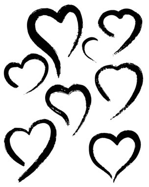 Kalpler seti, siyah mürekkep fırçası darbeleri vektör kümesi. Grunge mürekkep lekeleri ve mürekkep darbeleri. tasarım elemanları. Tasarımınız için soyut arkaplan.