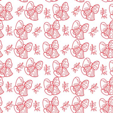 Elle çizilmiş çanlar ve Noel elementleriyle kusursuz bir Noel deseni