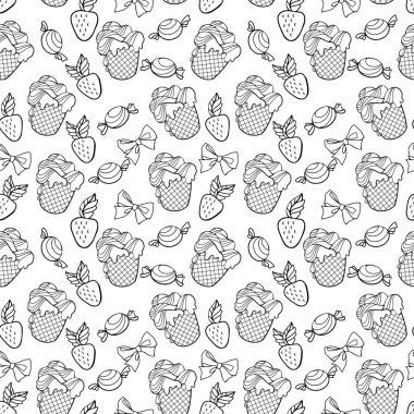 Elle çizilmiş yeni yıl elementleriyle kusursuz desen ve tatlı