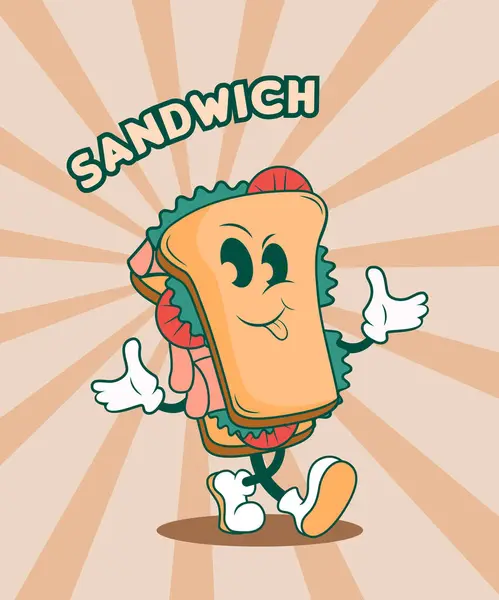 Eski moda sandviç, çizgi film sandviçi. komik çizgi film karakteri.