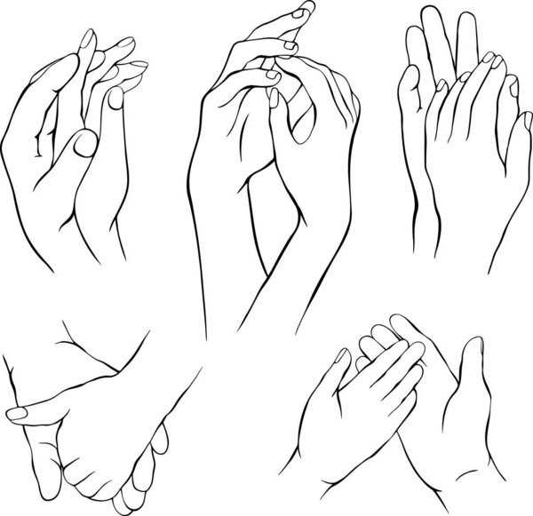 set with contour drawn male and female hands