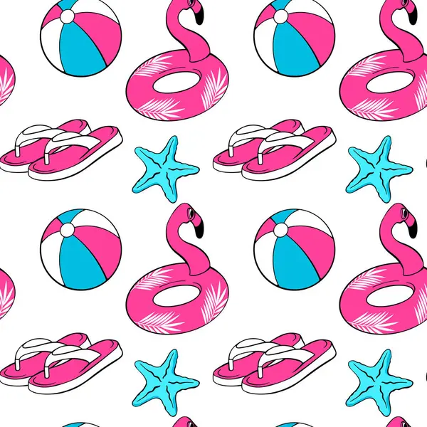 Летний Узор Розовым Фламинго Иллюстрация Мультфильма Стоковый вектор