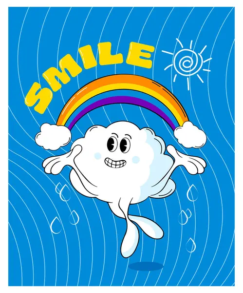 Мультфильм Милом Облаке Радуге Улыбающемся Облаке Счастливый День Улыбки Стоковая Иллюстрация