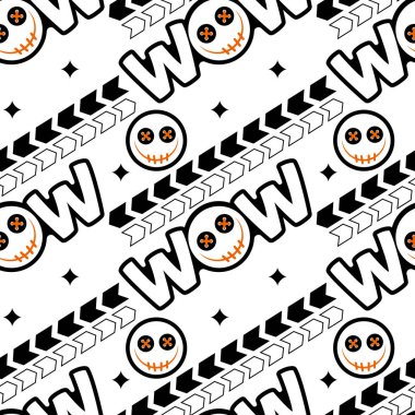 Komik cadılar bayramı etiketli kusursuz desen y2k stili.