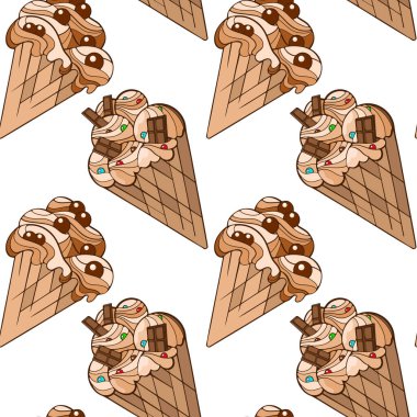 Çikolatalı, çikolatalı ve dondurmalı, kusursuz desenli.