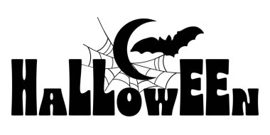 Ay ve yarasa ile Cadılar Bayramı metin vektör tasarımı