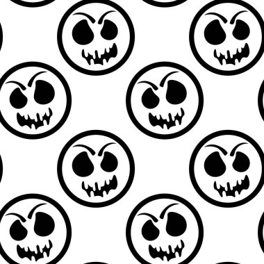  Cadılar Bayramı 'nın arka planı. Komik kızgın emojili kusursuz desen, png