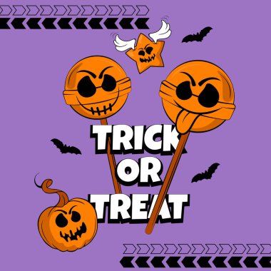 Cadılar bayramı kartı ve lolipoplu vektör tasarımı. 