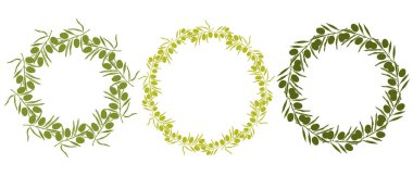 Senin tasarımın için basit çizilmiş zeytin dallı yuvarlak çerçeveler.