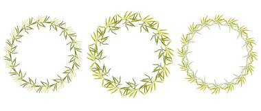 yeşil zeytin dallarından oluşan yuvarlak çerçeve çelenkler, tasarımlarınız için el çizimi zeytin dalları, basit zeytin dalları seti