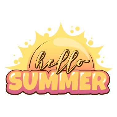 El yazısıyla yazılmış bir merhaba yazısı, ılık sarı renkli güneşli yaz tatili, tasarımlar, takvimler, planlamacılar ve farklı posterler için.