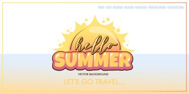 Yaz tatili afişi Merhaba yaz, seyahat, seyahatler, el yazısı, güneş.