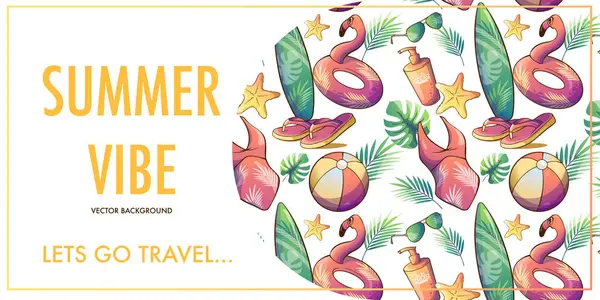 Tropikal yapraklı ve güneş gözlüklü yaz tatili afişi. vektör illüstrasyonu.