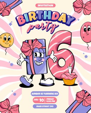 Çizgi film karakteri hediye kutusuyla mutlu yıllar.