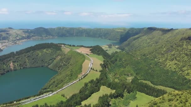 Panorama Sobre Lago Azul Portugal Islas Azores Video de stock libre de derechos