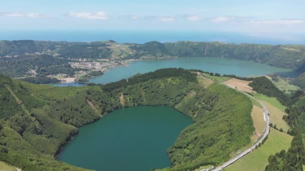 Portugals Natur Flyg Över Azulsjön Azorerna Närma Dig Sjön Ovansidan Stockvideo