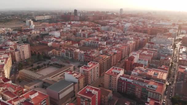 Valencia Från Fågelperspektiv Stadens Centrum Och Kustområden Berg Synliga Bakgrunden Stockfilm