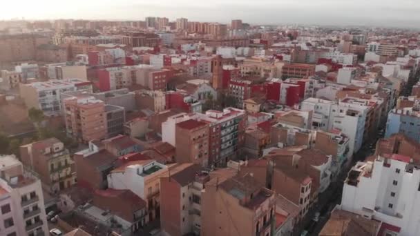 Panorama Över Husen Valencia Dynamiskt Skott Inspelning Solnedgången Valencias Arkitektur Stockfilm