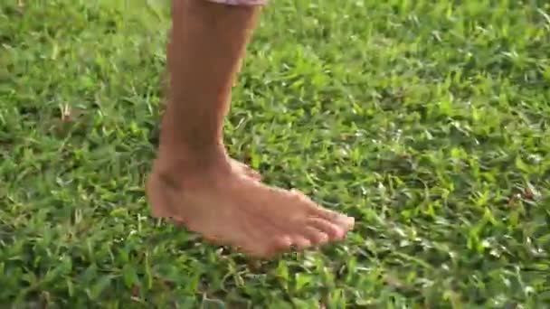Caminando Descalzo Sobre Hierba Verde — Vídeos de Stock