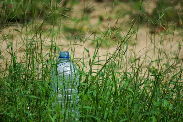 Çimlerde plastik şişe
