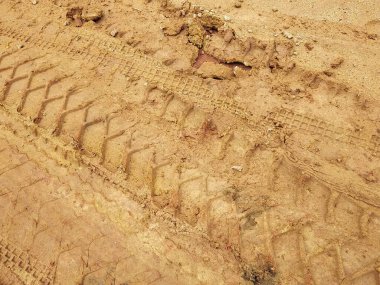 Toprak yolda lastik izleri var.