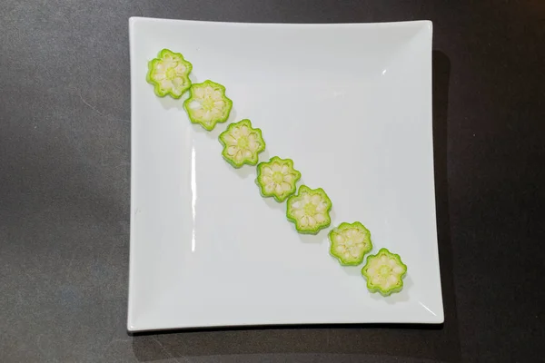 Okra Quimbomb Oder Lady Fingers Frisches Und Grünes Gemüse Biologisches — Stockfoto
