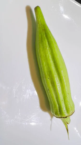 Okra Quimbomb Lady Fingers Vegetais Frescos Verdes Legumes Orgânicos Ingredientes — Fotografia de Stock