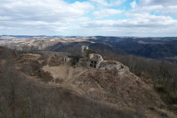 Castle Hazmburk Ruines Hazmburk Castle Top Mountain Peak Ceske Stredohori — Stock Photo, Image