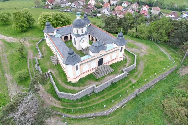 Susice Tschechische Republik April 2023 Luftaufnahme Kirche Kapelle Des Schutzengels — Stockfoto