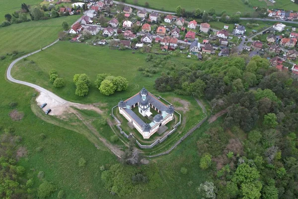 Susice Τσεχία Απριλίου 2023 Αεροφωτογραφία Εκκλησία Kapelle Des Schutzengels Kaple — Φωτογραφία Αρχείου