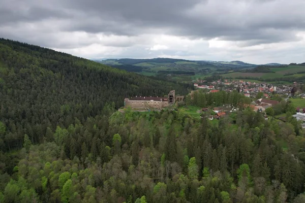 Velhartice Historische Mittelalterliche Burg Tschechische Republik Europa Luftaufnahme Landschaft — Stockfoto
